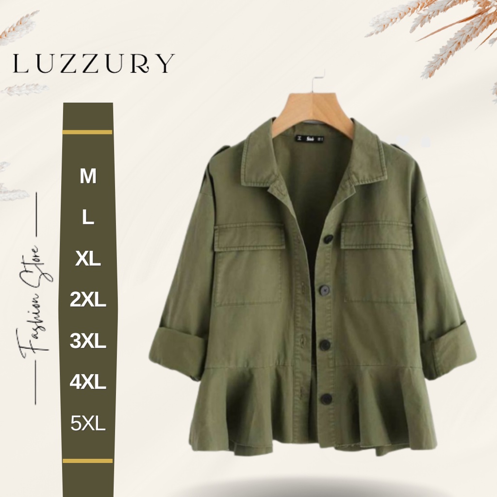 KEMEJA BLOUSE WANITA HIJAU ARMY SIZE TO JUMBO