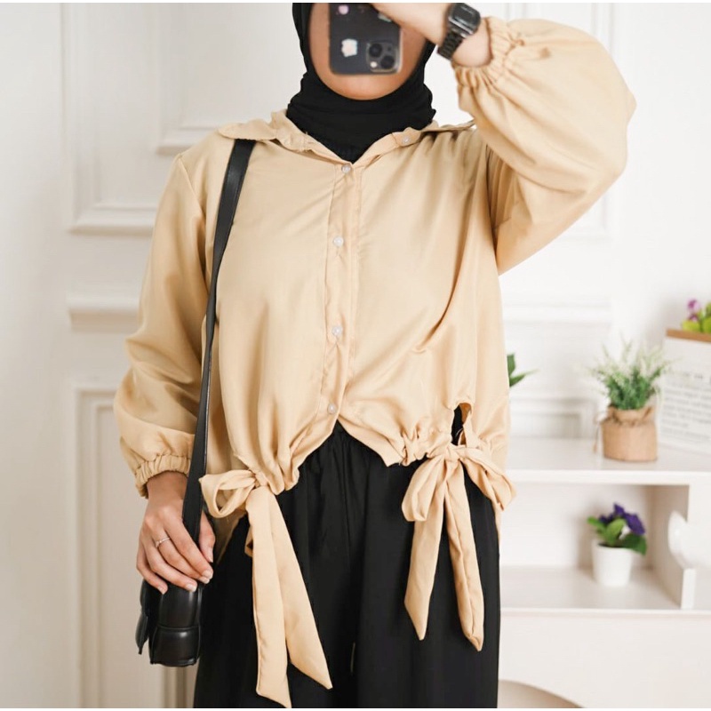 BEFAST - ZFS OOTD Kemeja Kerut CANTIYA / LISBON WRINK RIBBON KEMEJA KERUT SERUT ATASAN WANITA / Kemeja Wanita Keluaran Terbaru / Pakaian Casual Wanita / Hem Lengan Panjang / Fashion Kekinian Remaja Wanita Trendy / Kemeja Kerja Wanita