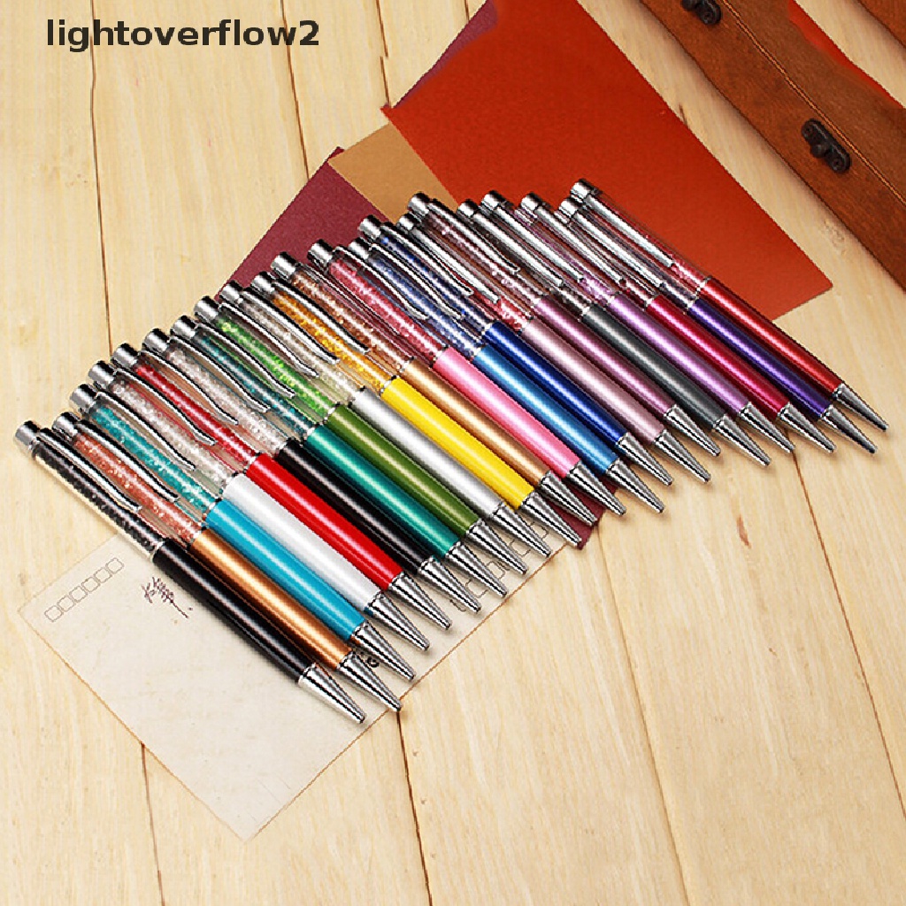 (lightoverflow2) Pulpen Roller Ball Dengan Hiasan Kristal Imitasi Untuk Kantor / Sekolah