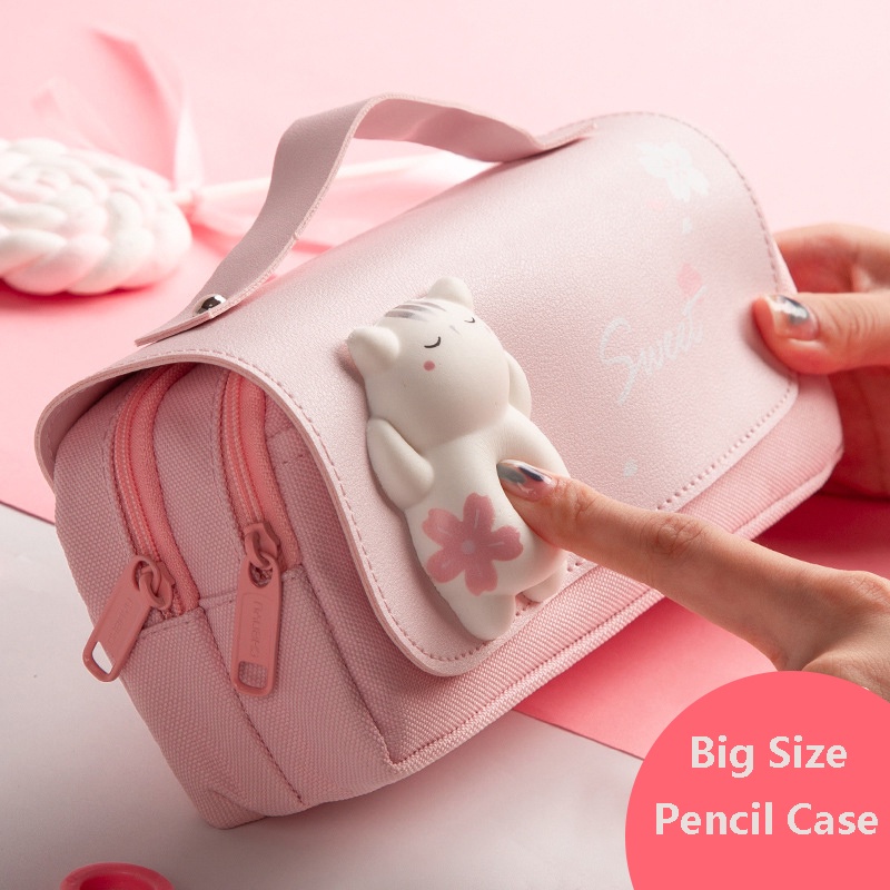 

Cute Cat Decompression Pencil Case Big Pencil Box Portable Girls Pen Bag Double Layer School Pouch K