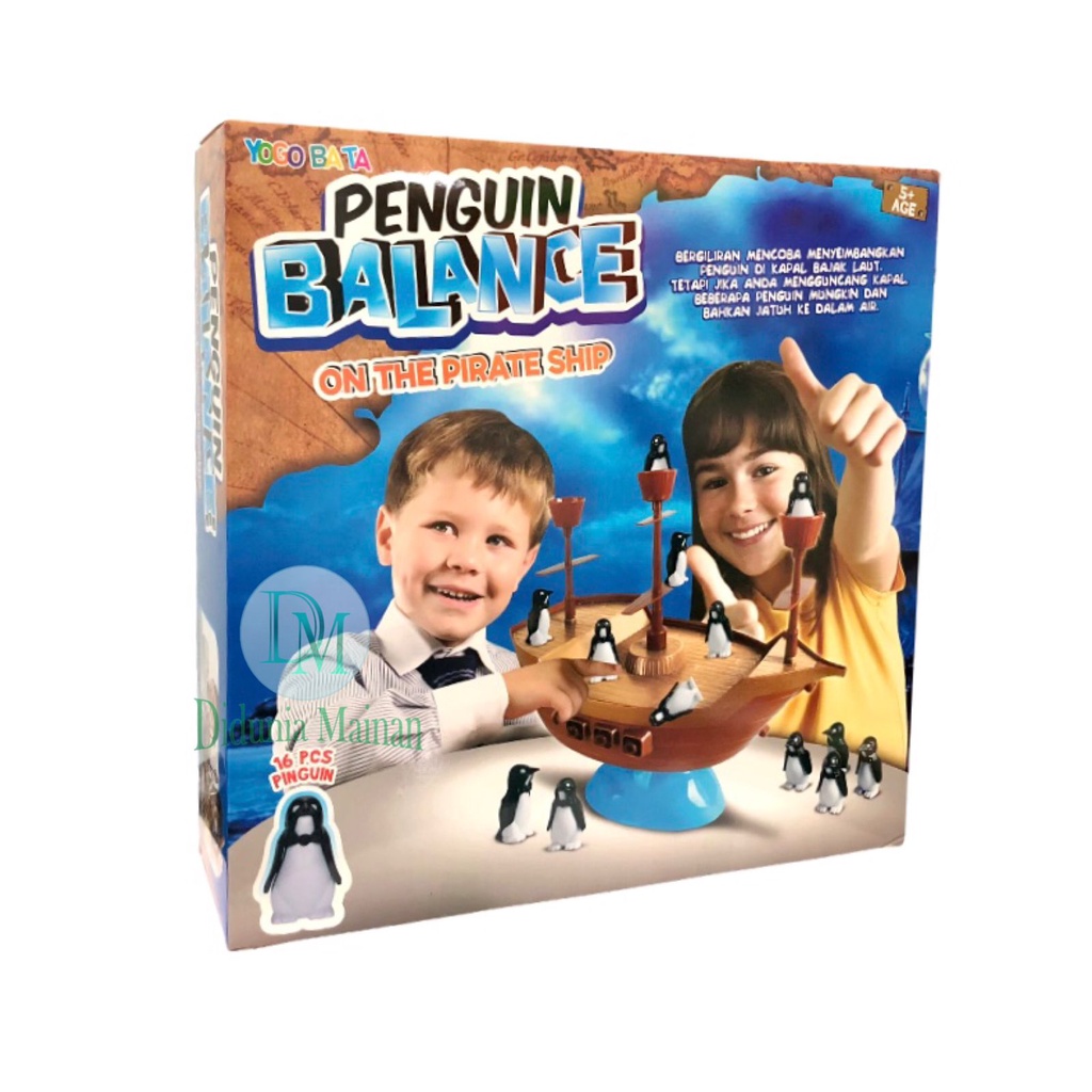 Mainan edukasi anak kapal bajak laut pinguin balancing board game set penguin balance on the pirates ship