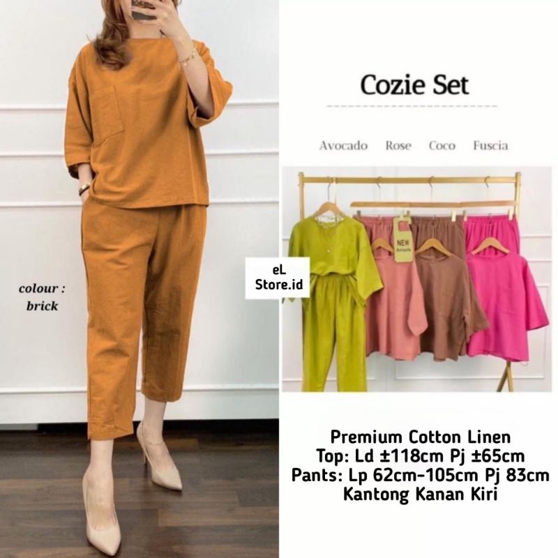 Cozie Set Top+Pants Setelan One Set Linen Wanita Terbaru