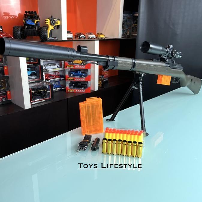 Mainan Tembakan Model Nerf Soft Bullet Karabiner Kar98K Shell Ejecting By Eastern