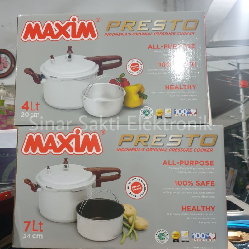 Panci Presto Maxim 4L 4 Liter L lt 20cm Pressure Cooker Pelunak Daging Ikan Ayam Sapi