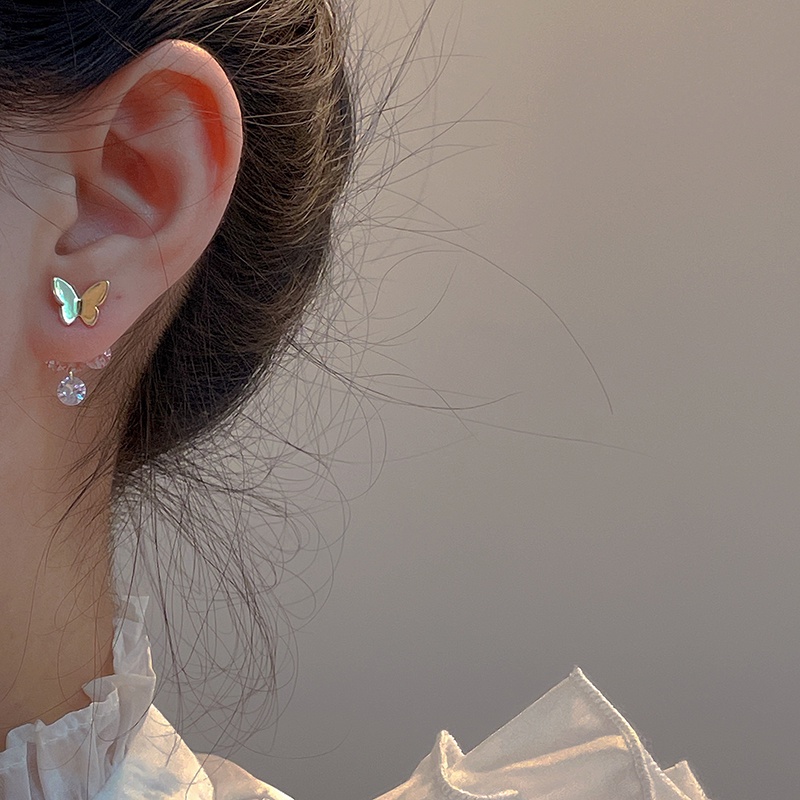 Anting Tusuk Gantung Desain Kupu-Kupu Hias Kristal Gaya Simple / Peri / Unik Untuk Wanita