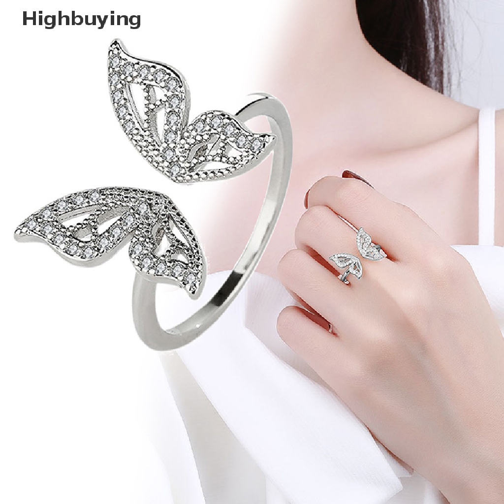 Hbid Cincin Lapis Silver Adjustable Motif Kupu-Kupu Aksen Kristal Untuk Perhiasan Wanita Glory