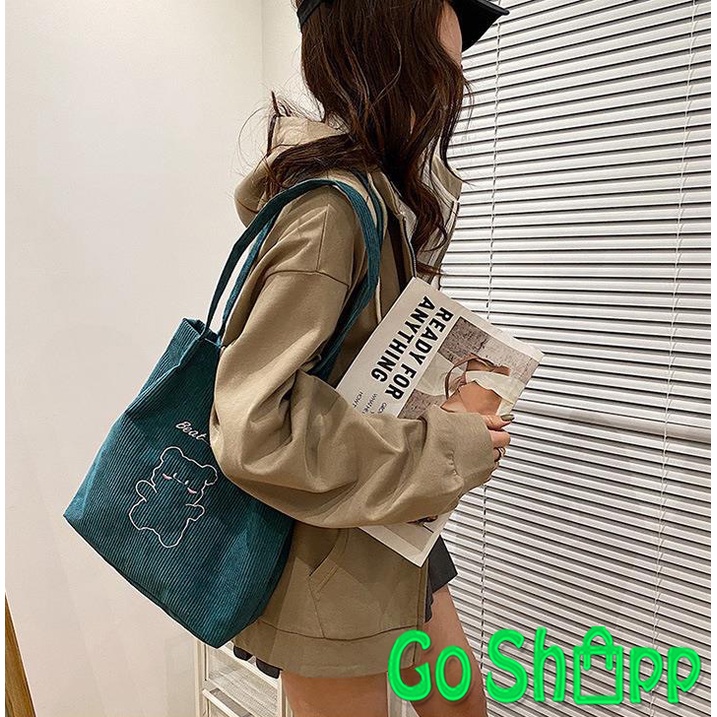 Tas Tote Bag Corduroy Wanita Kuliah Import Fashion Korea Terbaru - Tas Bahu Totebag Aesthetic Kekinian TE08