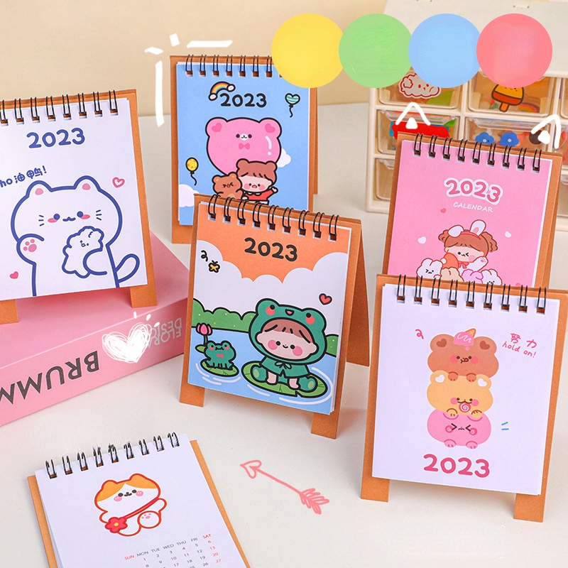 2023 Kalender Meja Mini Motif Kartun Hewan Lucu Untuk Stationery Sekolah / Kantor