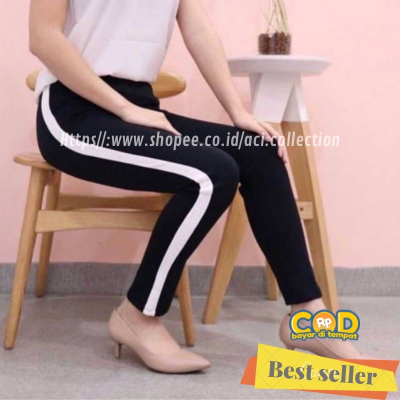 Legging List Stripe 1 Putih Spandek PREMIUM / Legging List putih 1 Legging Sport