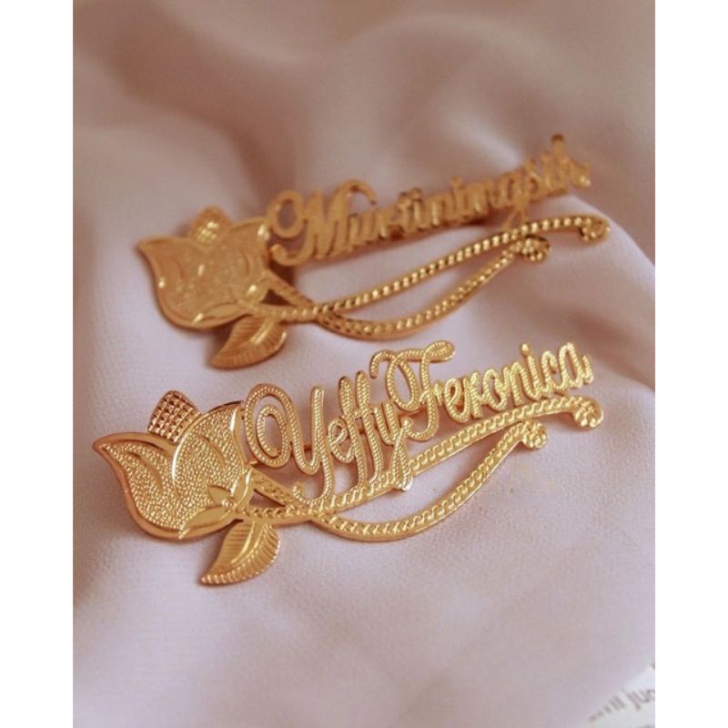 brooch nama pin nama tag nama dada bros nama custom lapis emas 24k premium silver/gold/rosegold/tita