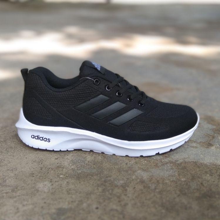 PLK.18Oc22y ‣ sepatu sekolah adidas hitam putih/hitam polos sneakers running embos kasual formal ker
