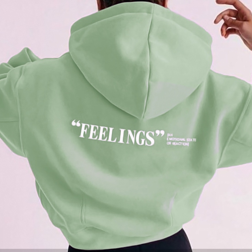 Hoodie Crop Feelings - Pakaian Wanita - Allsize - Bahan Fleece