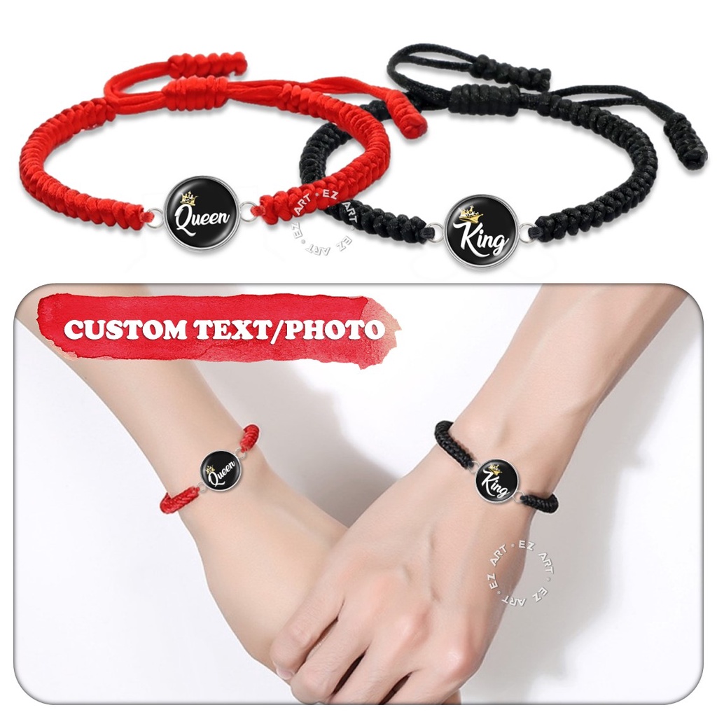 GELANG KEPANG HANDMADE TALI SATIN CINA KACA BULAT CUSTOM FREE REQUEST INISIAL NAMA GAMBAR HURUF FOTO UNTUK WANITA PRIA