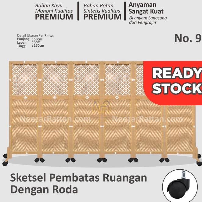 Sketsel Partisi Pembatas Penyekat Ruangan 4 Pintu Pakai Roda