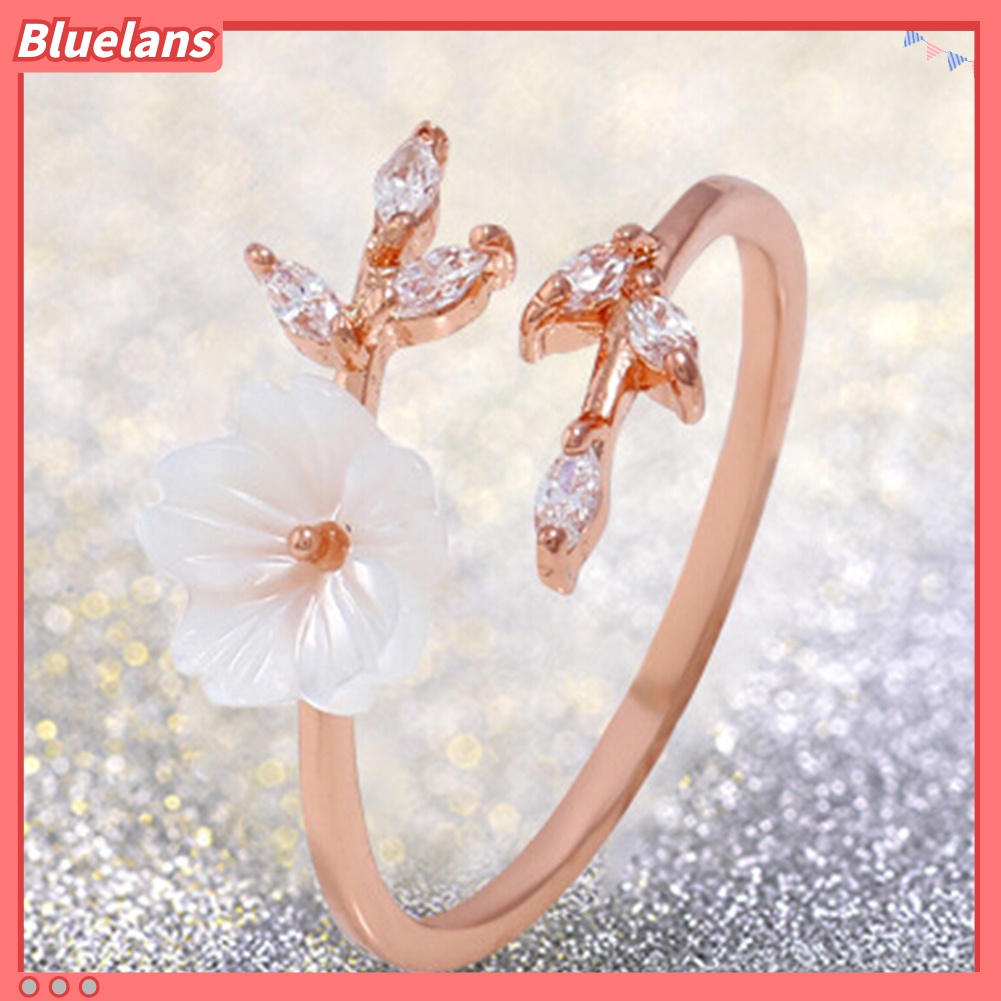 Cincin Model Terbuka Desain Cabang Bunga Bahan Alloy Aksen Berlian Imitasi Untuk Wanita