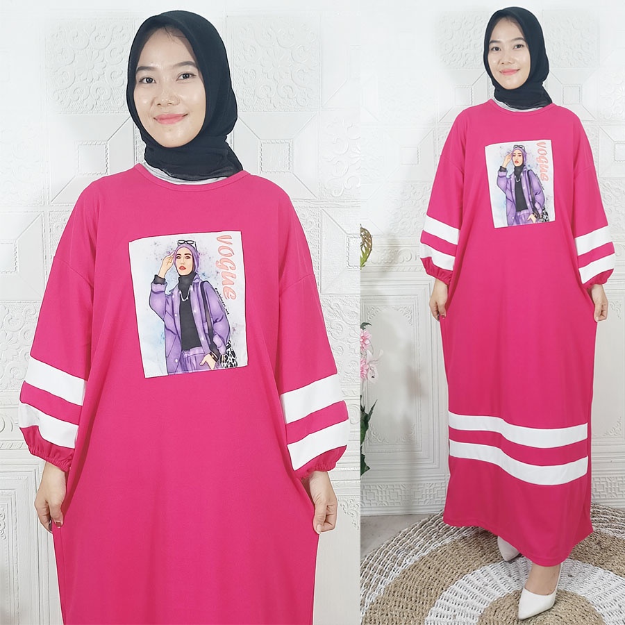 CARLINA FASHION JUMBO VOQUE LONG DRESS OVERSIZE WANITA PEREMPUAN CANTIK