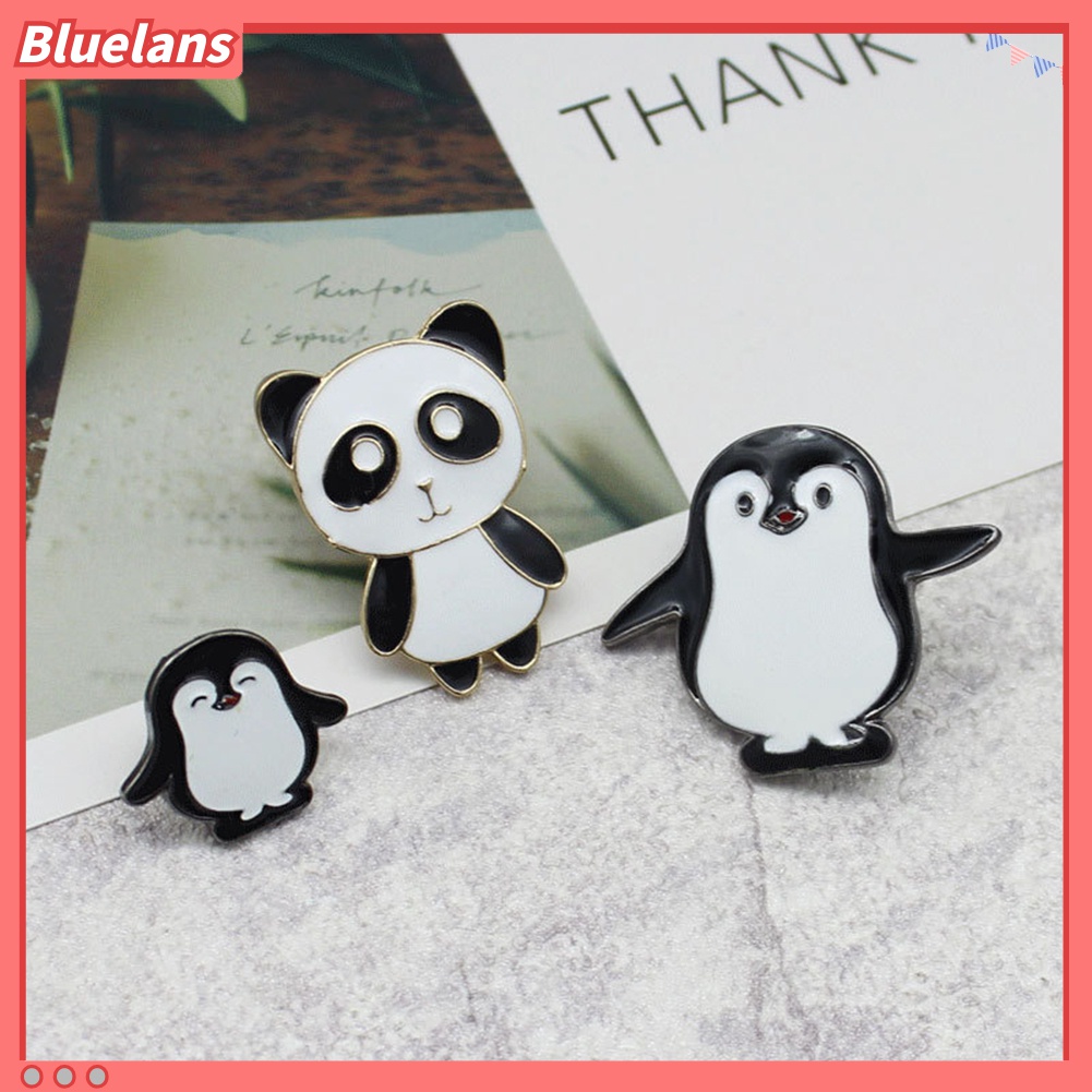 Bros Pin Enamel Bentuk Kartun Panda Penguin Untuk Wanita