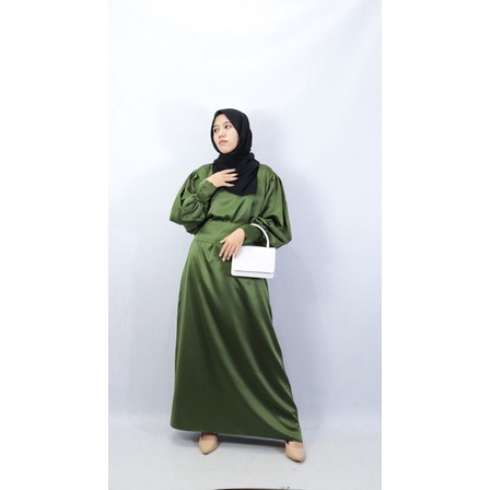 [FREE BELT] Adeeva dress satin wanita - dress pesta lengan balon - dress muslimah / gaun satin