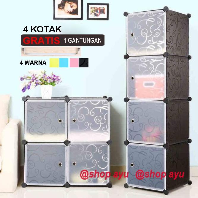 LEMARI PLASTIK LEMARI PAKAIAN RAK SERBAGUNA SUSUN LEMARI BAJU 4 PINTU+1 GANTUNGAN TERMURAHH...,,,,,