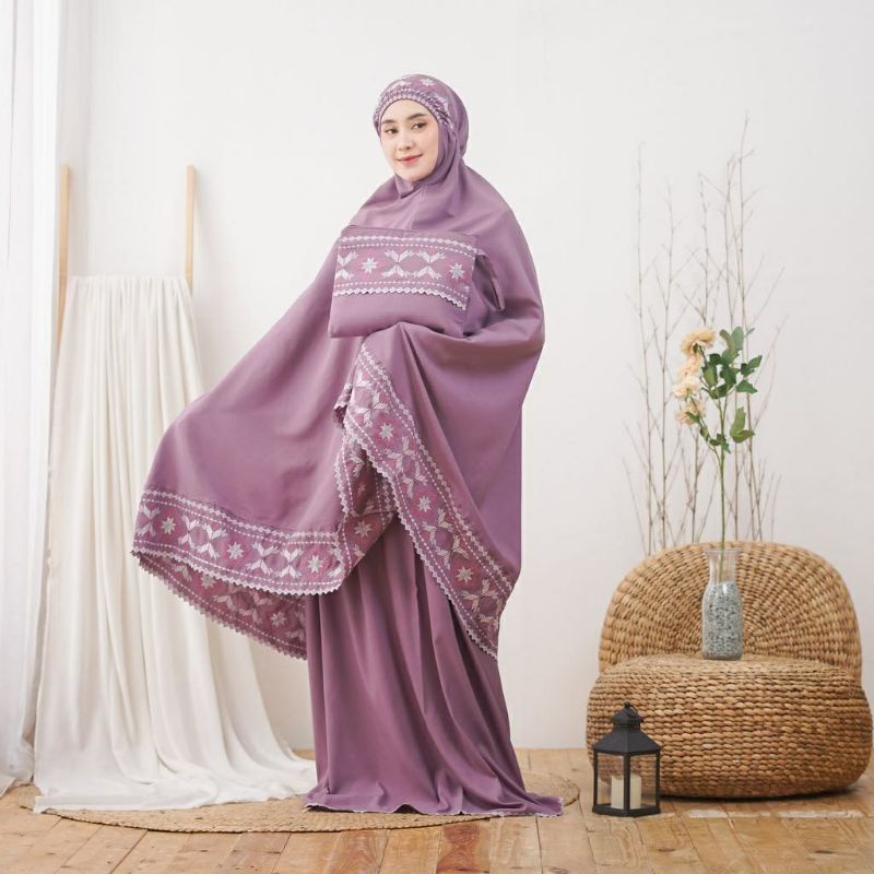 mukena dewasa songket bordir full katun renda bordir free tas