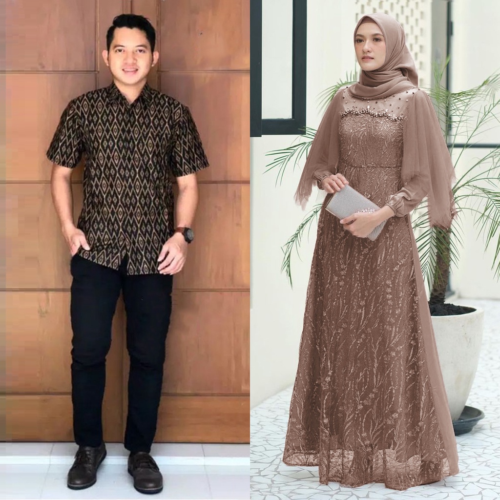 Batik Couple Baju Gamis Dan Kemeja Batik Lengan Pendek Couple Pasangan Best Seller Outfit Kondangan Seragam Biridesmaid Pesta Pernikahan