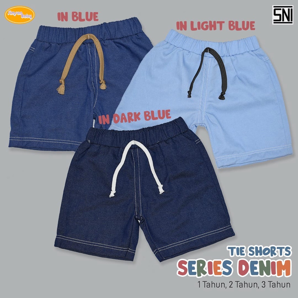 SIMSON BABY DENIM SERIES SHORTS DENIM JOGGER DENIM RIBBON SKIRT TIE SHORTS 1 - 3 TAHUN