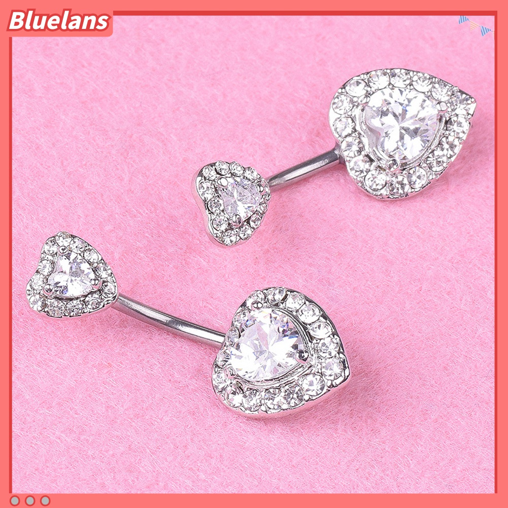 Cincin Tindik Pusar Bentuk Hati Aksen Berlian Imitasi Untuk Wanita