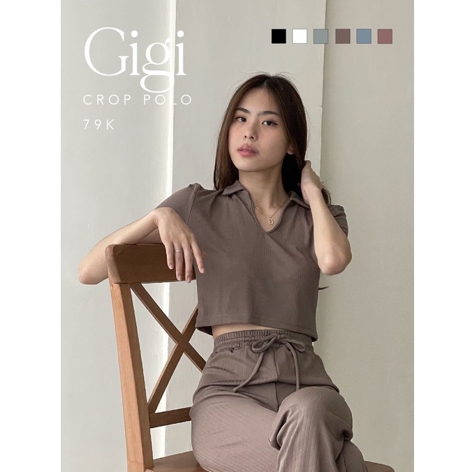 Gigi Crop Polo Top — Ocha Wear | Kemeja Shirt Wanita | Baju Kaos Wanita