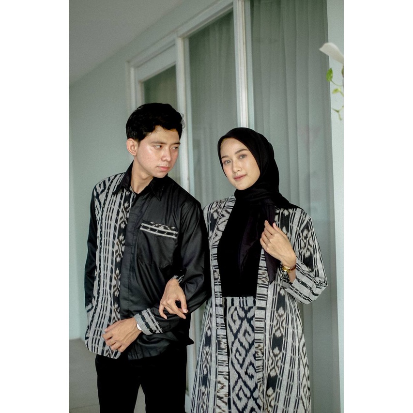 SETELAN ROK PAMELA TORAJA ABU &amp; KEMEJA PRIA TENUN COUPLE KELUARGA DEBBY STORE