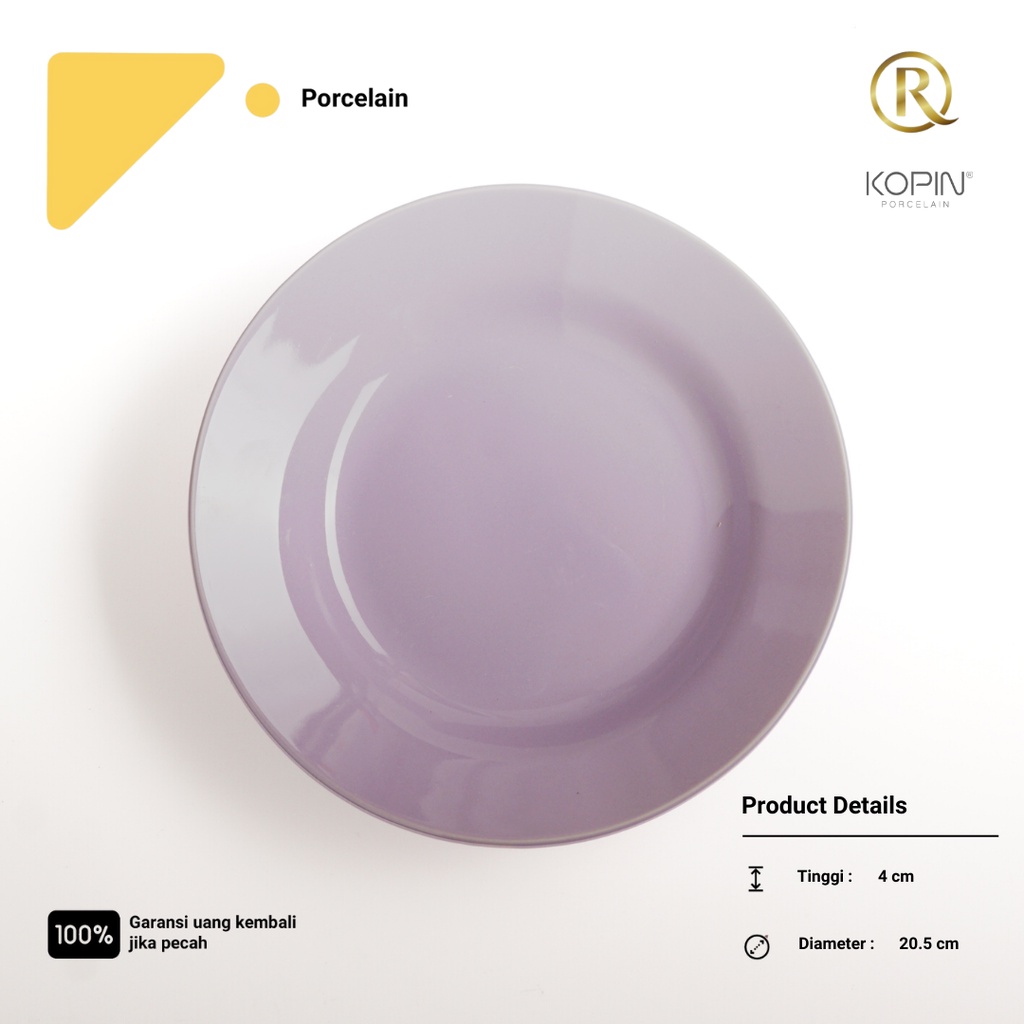 Piring Makan Keramik 8.5inch 22cm Ungu Polos, Piring Nasi, Mie