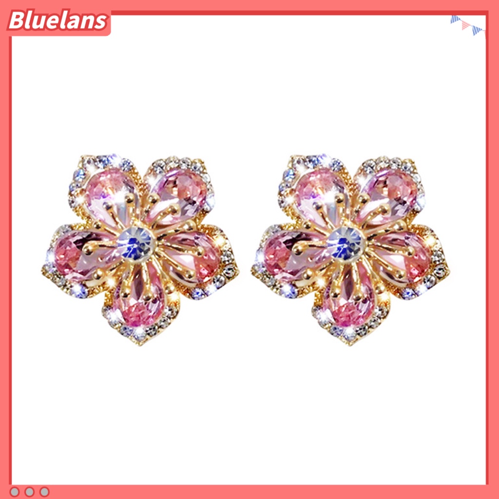Bluelans Anting Stud Desain Bunga Aksen Berlian Imitasi Untuk Wanita