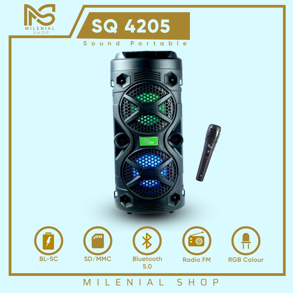 Speaker Bluetooth Karaoke BIG WOOFER SQ 4205 Speaker Wireless Super Bass with RGB party FREE Microph
