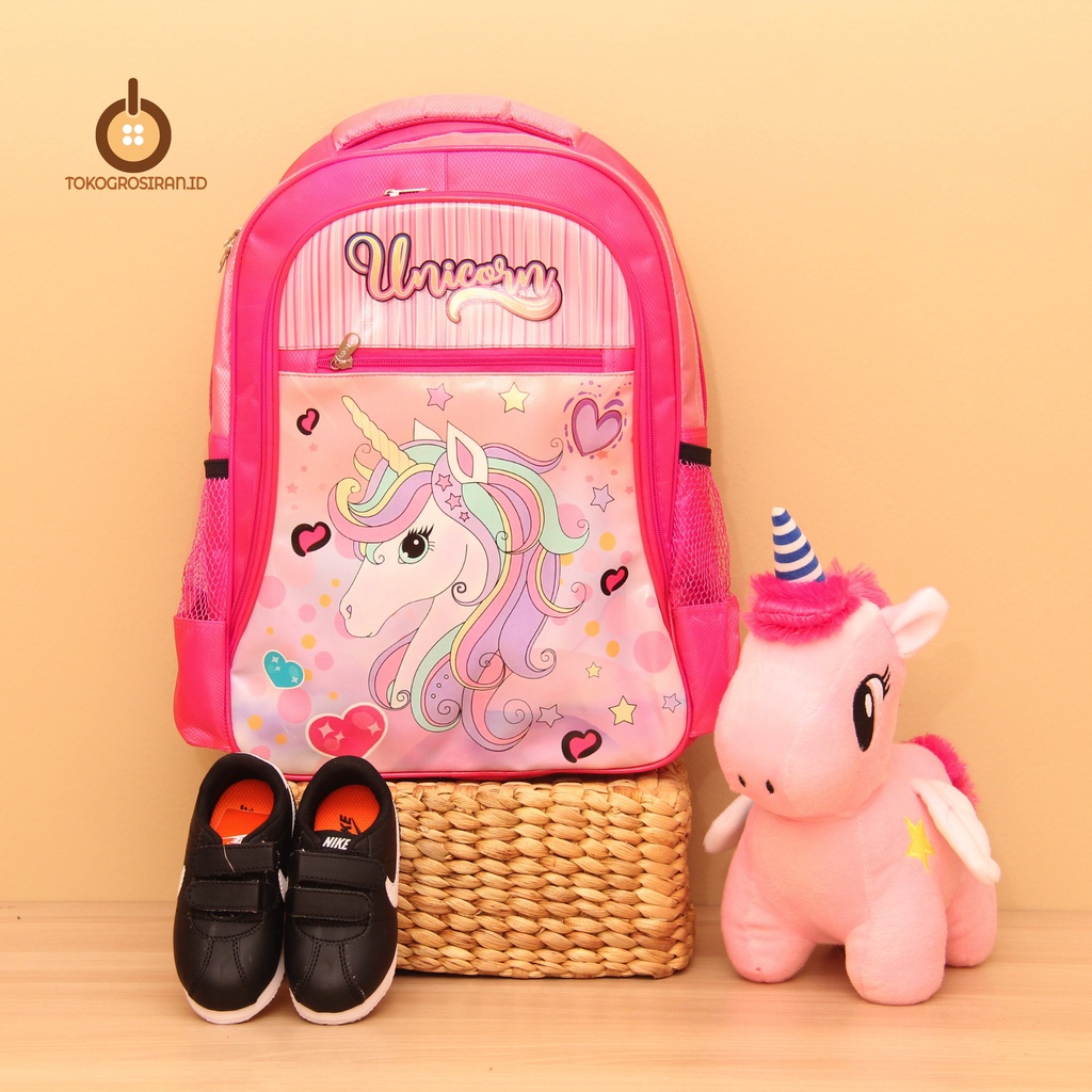 TOKOGROSIRAN.ID - TAS RANSEL ANAK SD UKURAN 16&quot; KANTONG BOTOL MINUM TAS RANSEL ANAK SEKOLAH KARAKTER UNICORN