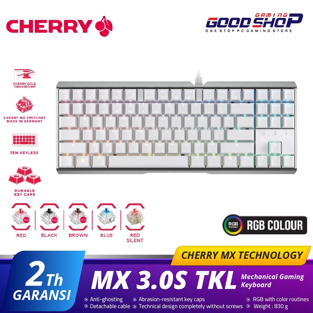 CHERRY MX Mechanical Gaming Keyboard TKL - MX3.0S TKL RGB WHITE