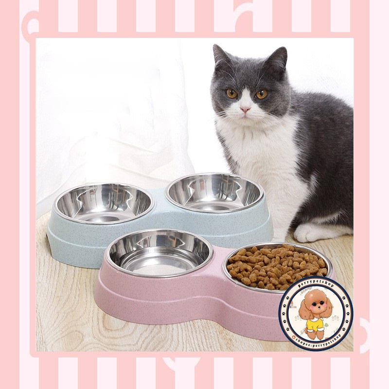 Mangkok Makan Stainless Double Fiber Untuk Kucing Dan Anjing