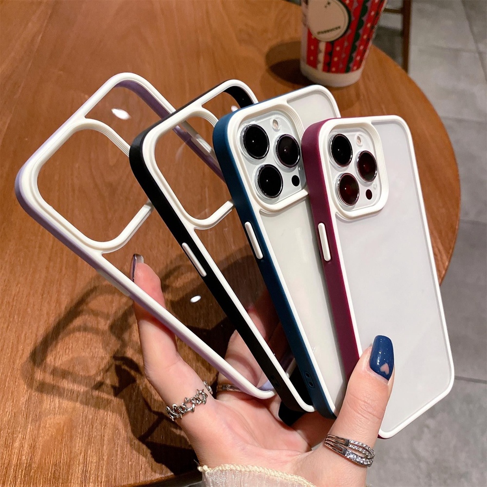 Mewah Deep Purple Multicolor Frame Acrylic Phone Case Kompatibel Dengan iPhone 14 Pro Max14 Plus 14 Pro Transparan Shockproof Case Bening Belakang Cover Casing