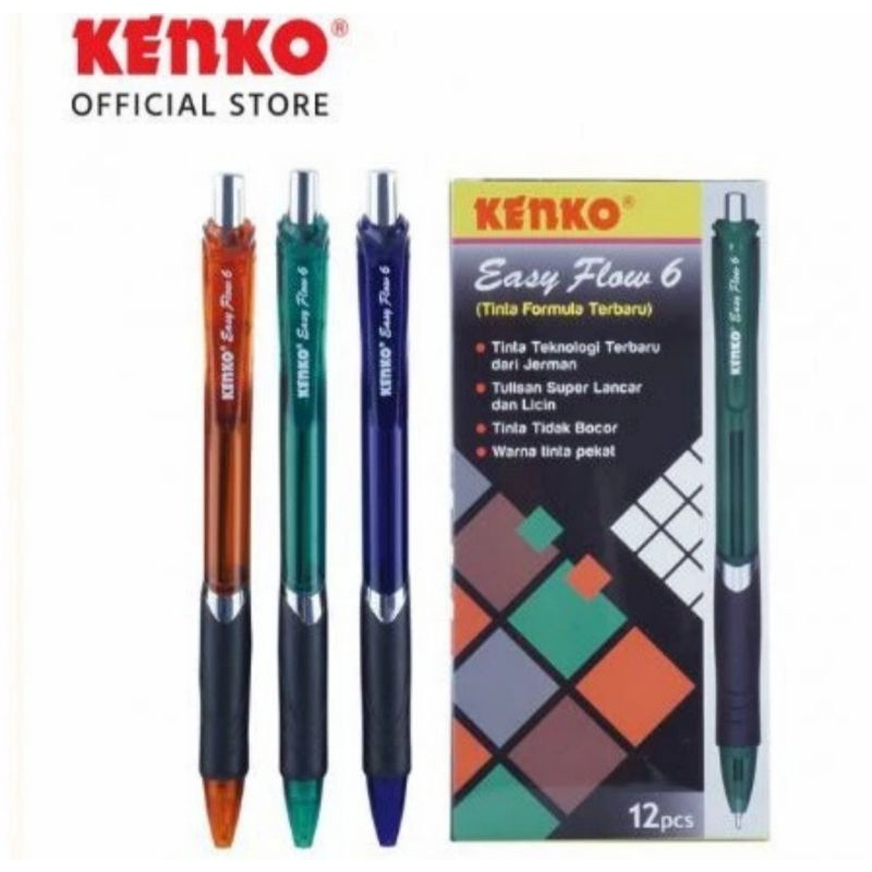 

KENKO BALLPEN EASY FLOW 6 / PENA / PULPEN / PEN Black Retractable