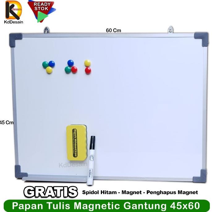 

Papan Tulis Whiteboard Magnetic Gantung 45x60 Spidol Hitam Mgnet Hapus