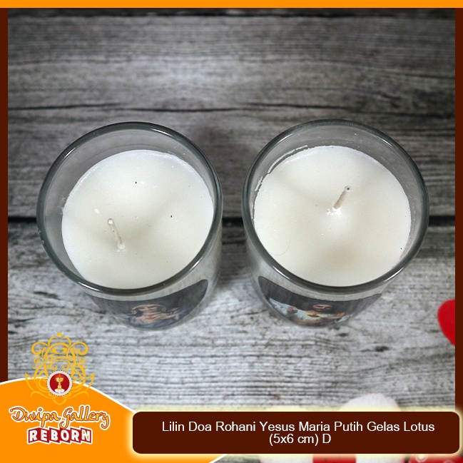 Lilin Ibadah Doa Rohani Gelas Yesus &amp; Maria Putih Lotus Stearin Wax