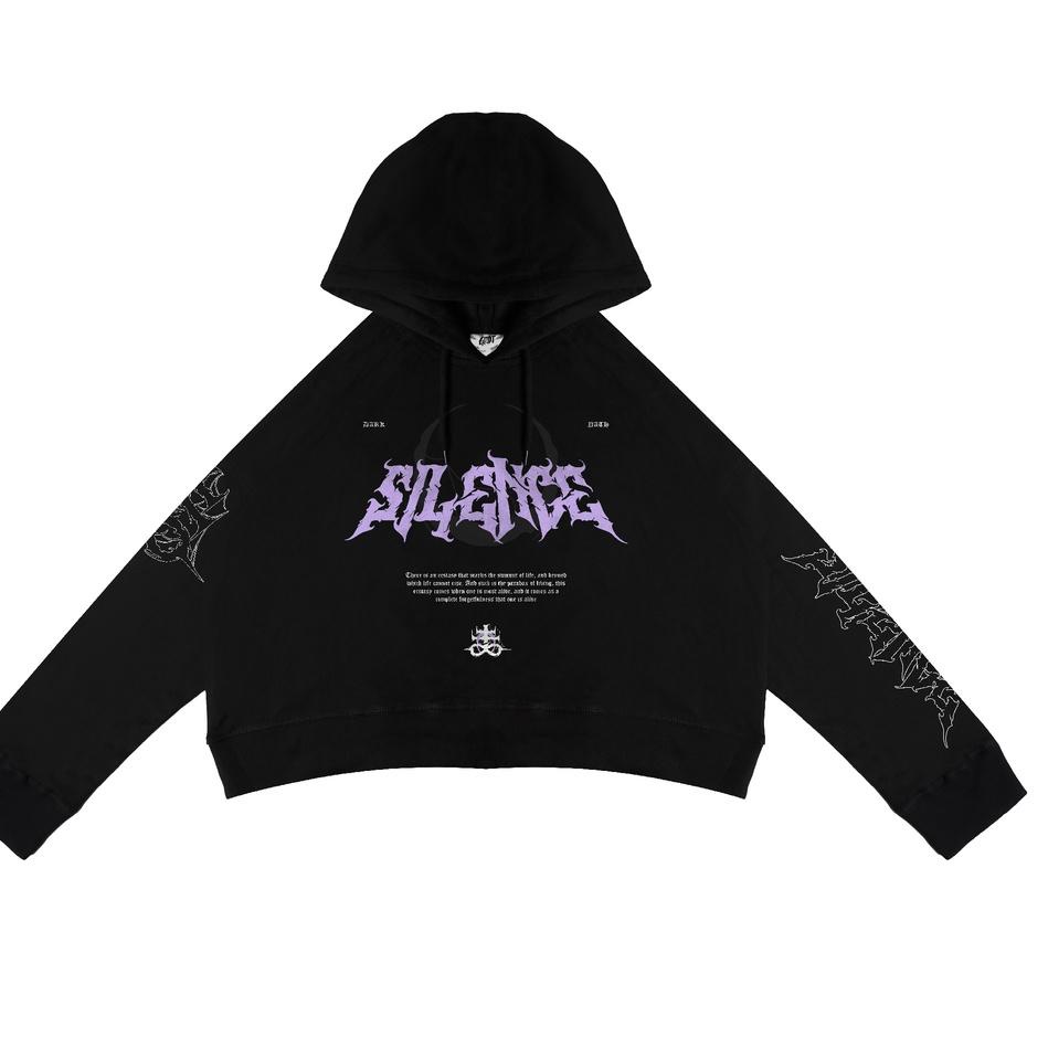 Paling Laris GRDT Silence Hoodie Oversize Crop Top Black