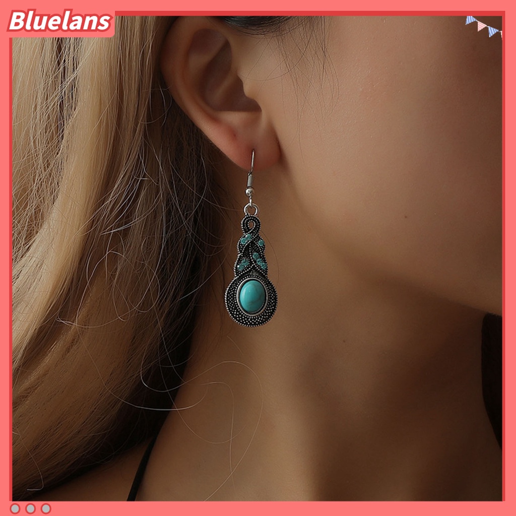 1 Set Perhiasan Kalung Dan Anting Wanita Model Vintage Aksen Turquoise Tiruan Untuk Pesta