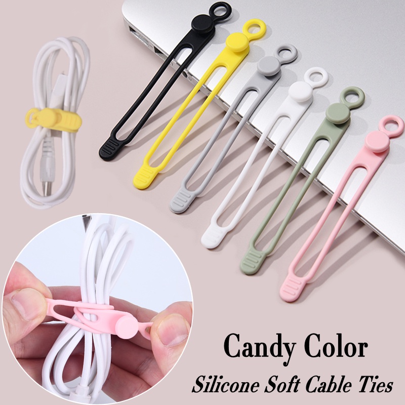 1pc Strap Pengikat Kabel Charger USB Bahan Silikon Warna Permen