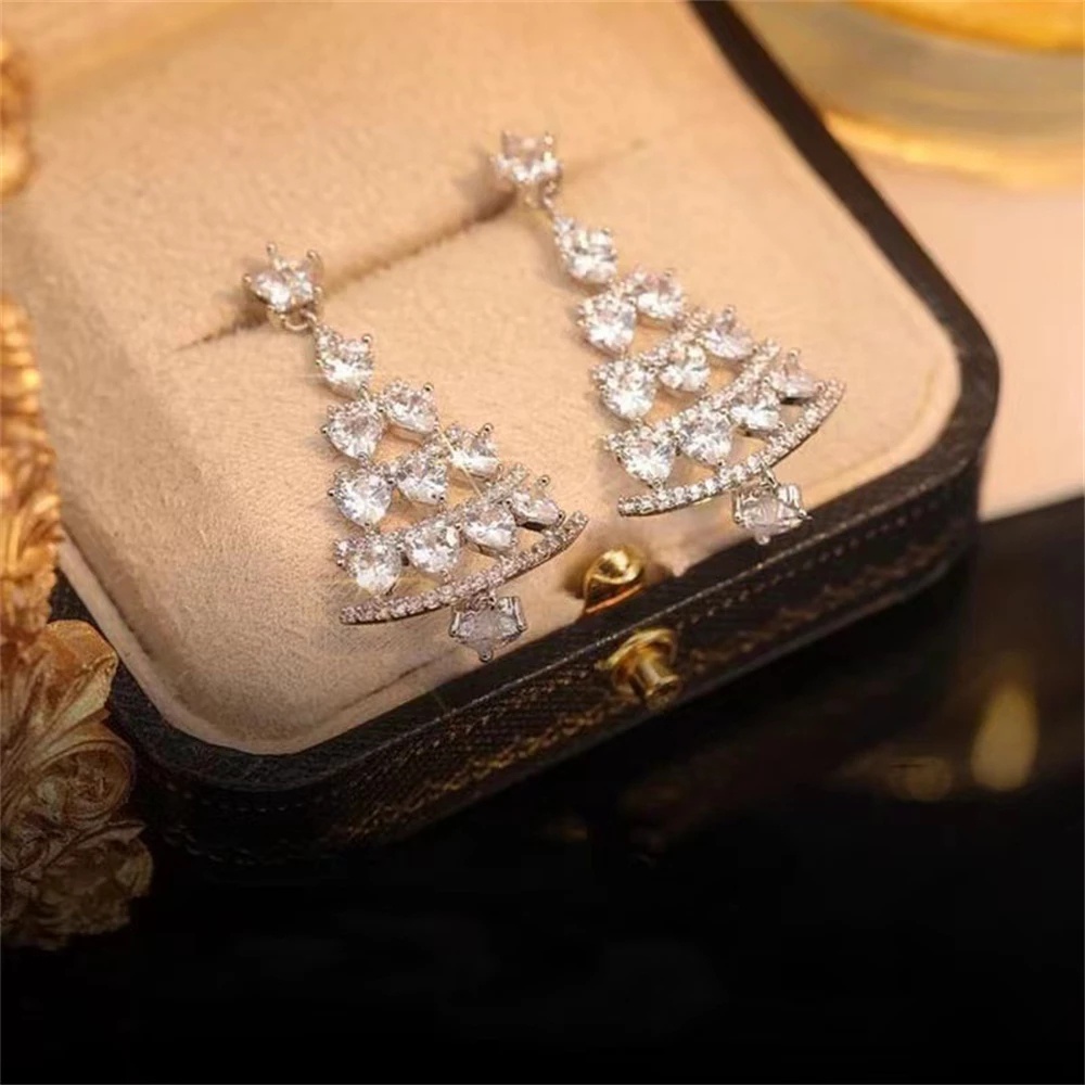 1 Pasang Anting Stud Zircon Kristal Berlian Imitasi Bentuk Pohon Natal Gaya Vintage Untuk Wanita