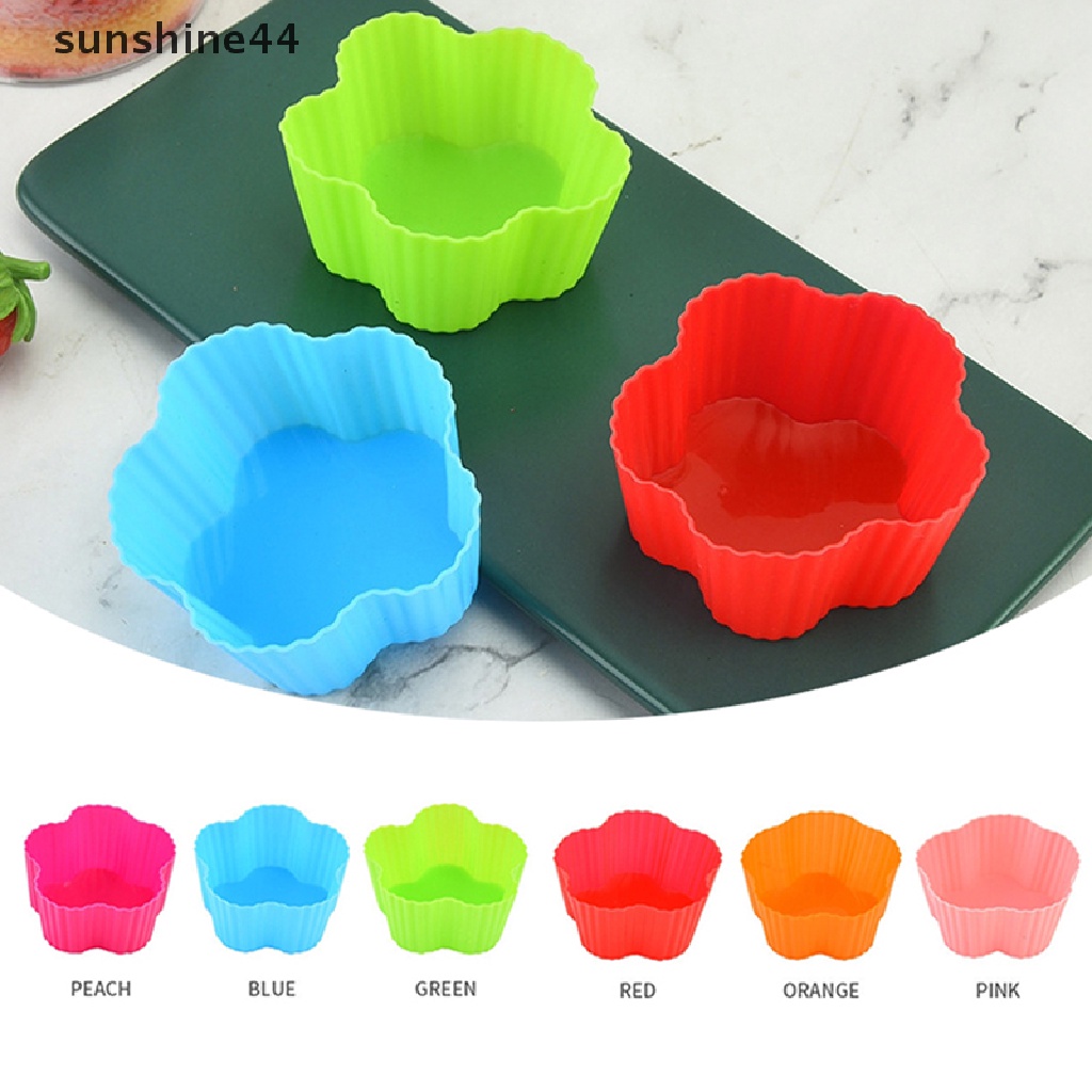 Sunshine 4Pcs Cetakan Cupcake / Muffin / Egg Tart / Pudding / Jelly Bentuk Bunga Bahan Silikon