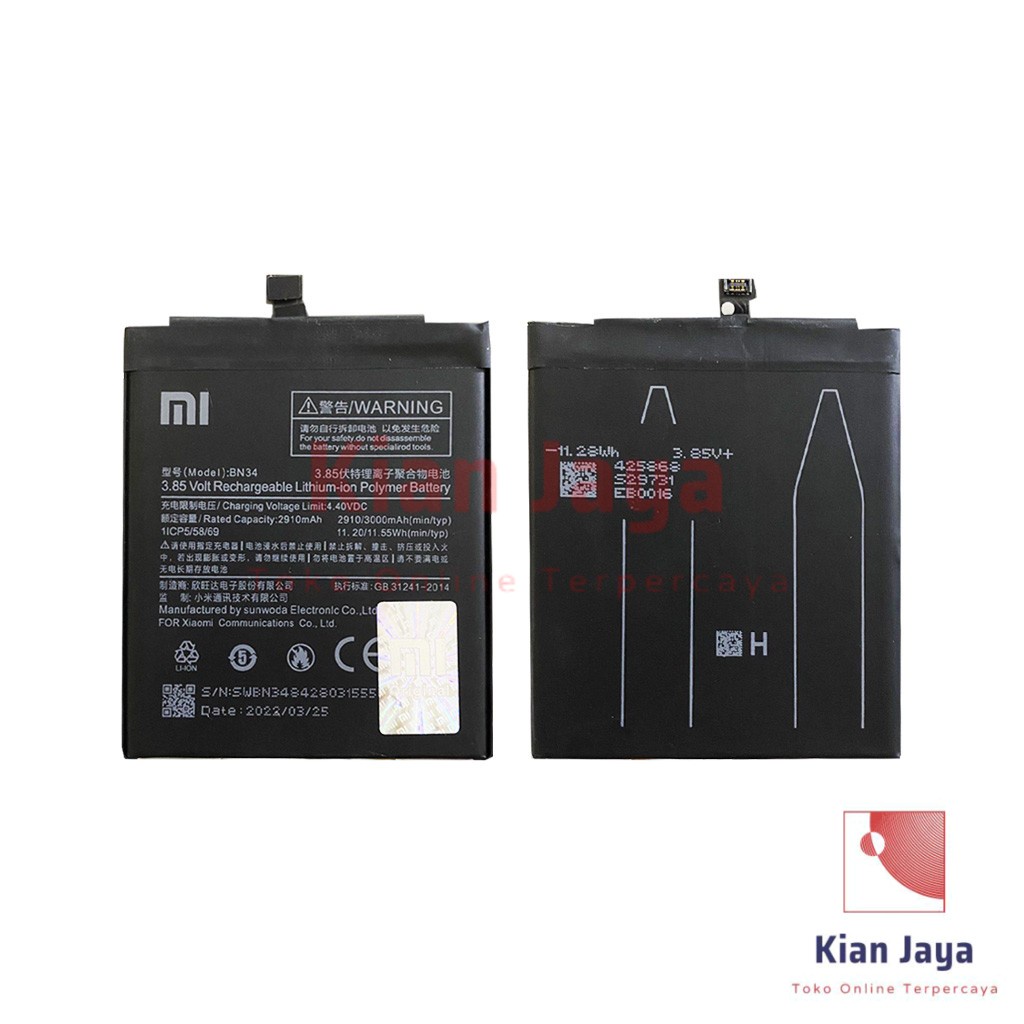 [Garansi 100% Ori] Baterai Xiaomi Redmi 5a BN34 Batre Batrai Battery Hp Xiao Mi BN 34 Original