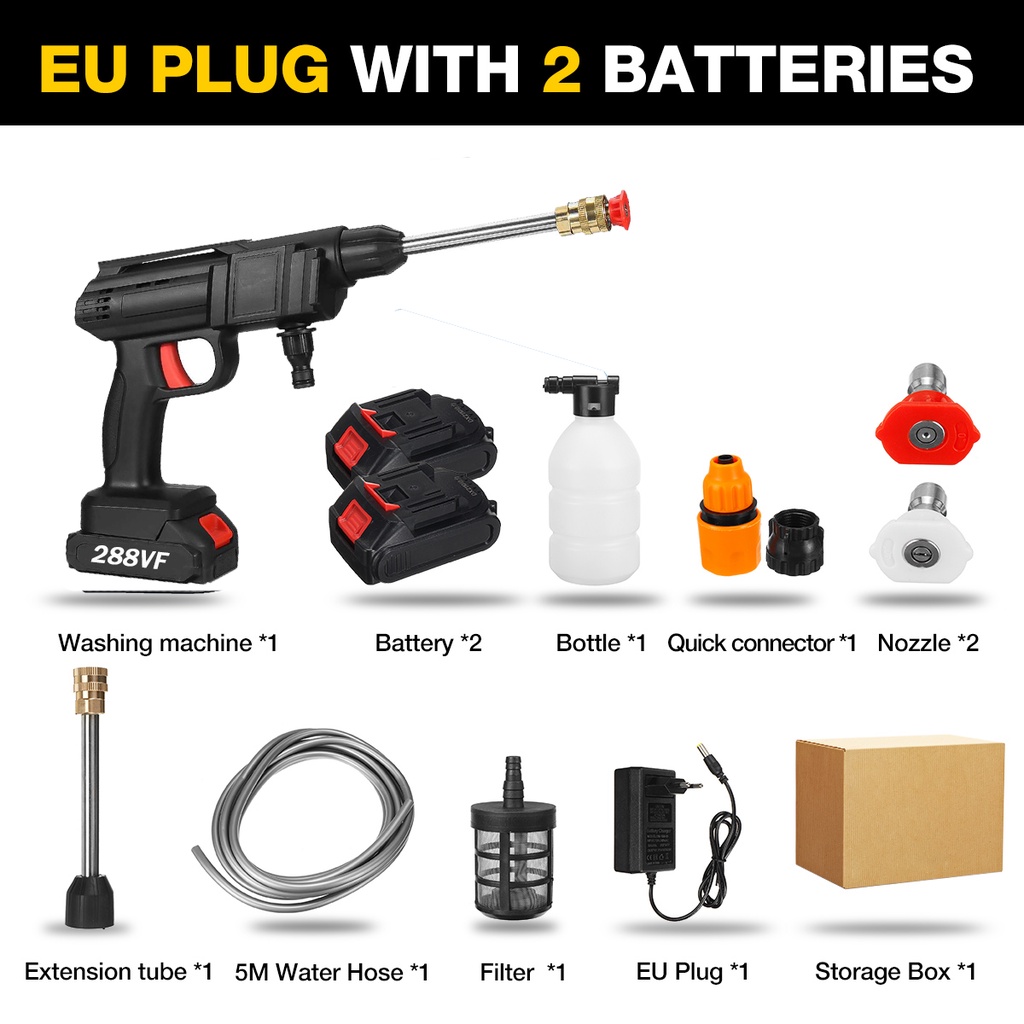 Cordless High Pressure Washer Spray Gun Car Wash Pressure Water Nozzle Cleaner 288V Battery/Jet Cleaner Cordless Mesin Cuci Mobil Motor Steam Semprotan Air