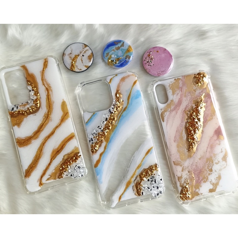 Case Resin Geode Marble Gold Mewah Case Lukisan Handmade Resin | Case Brokat Lace Resin Mutiara | Ca