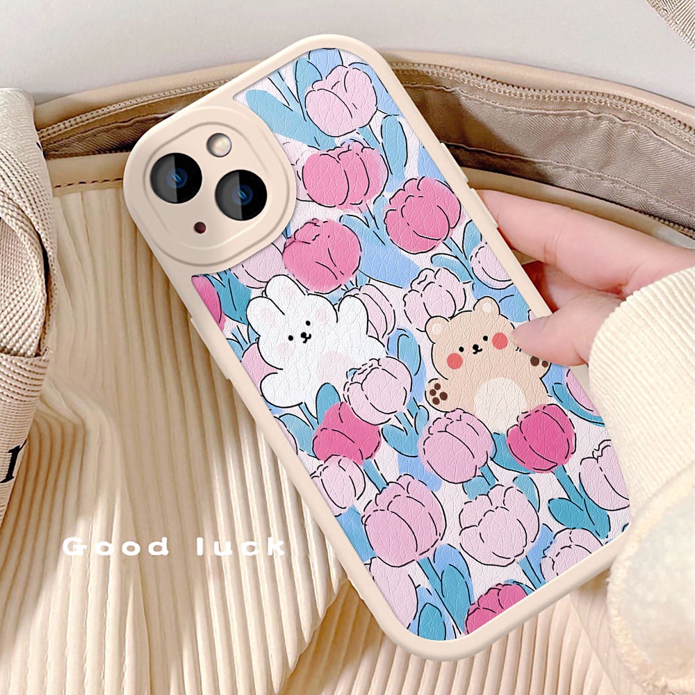 Case Pelindung Lensa Bentuk Bulat Motif Bunga Bahan Silikon Untuk iPhone 14 13 12 11 Pro Max X XS Max XR 7 8 14 Plus SE 2020