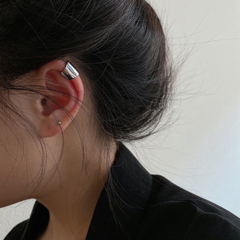 Papaozhu 1PC Non Tindik Minimalis Perak Telinga Cuff Anting Untuk Wanita Pria Unisex Tulang Rawan Klip on Hoop Earring Ear Bone Clamp Perhiasan