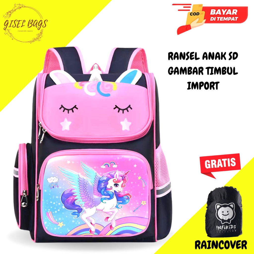 Tas anak perempuan sekolah sd import karakter lucu dan unik waterproof